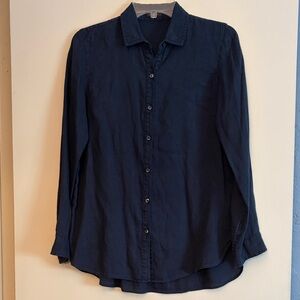 J. McLaughlin Women’s Linen Classic Navy Blue Long Sleeve Shirt, small